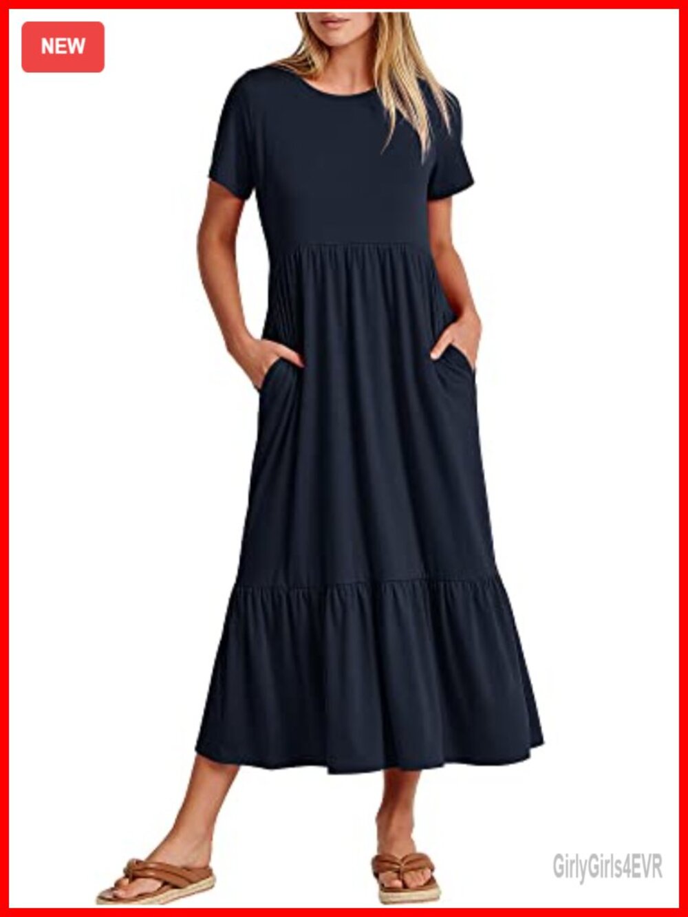 Womens Summer Casual Short Sleeve Maxi Dress with Pockets
